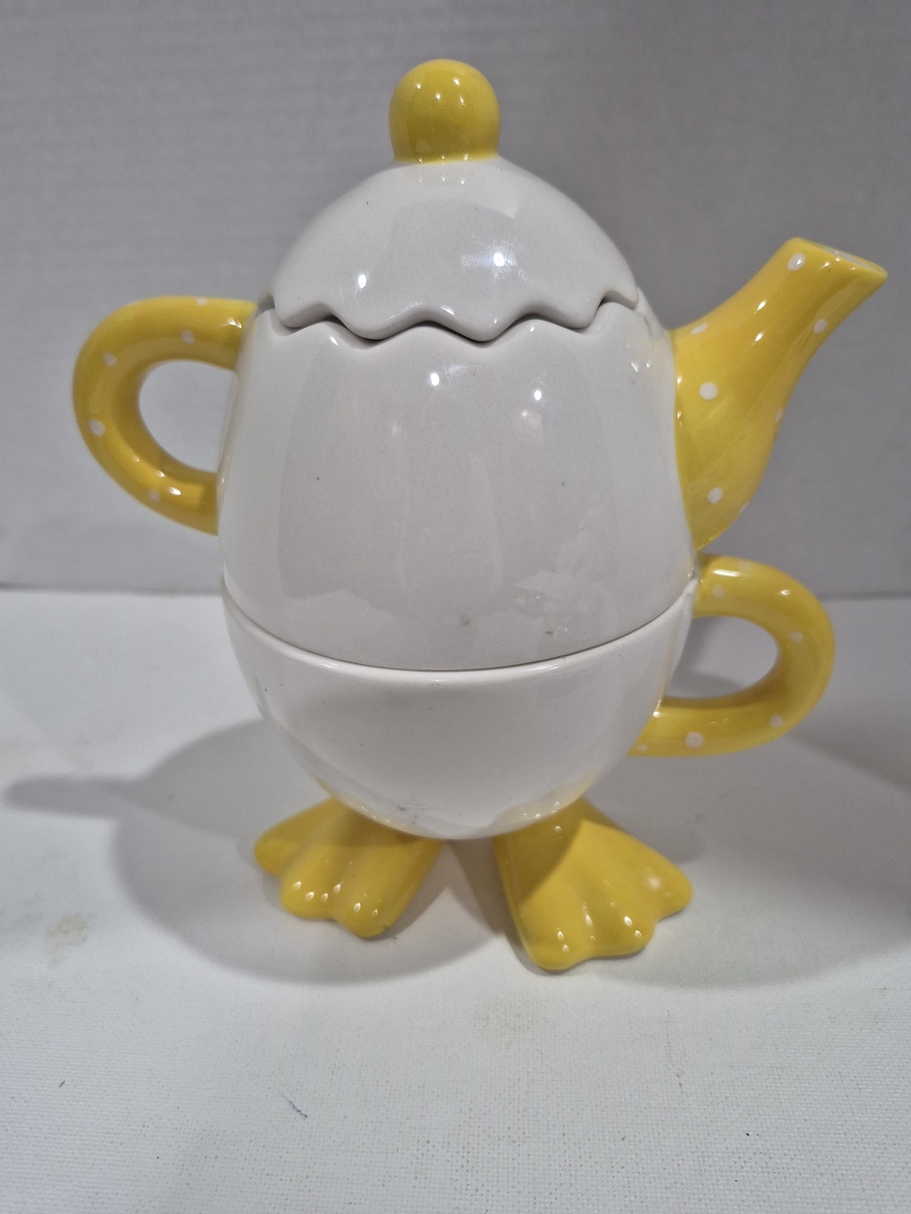 Vintage Bella Casa GANZ Just Ducky Stacking Cracked Egg Teapot with Cup